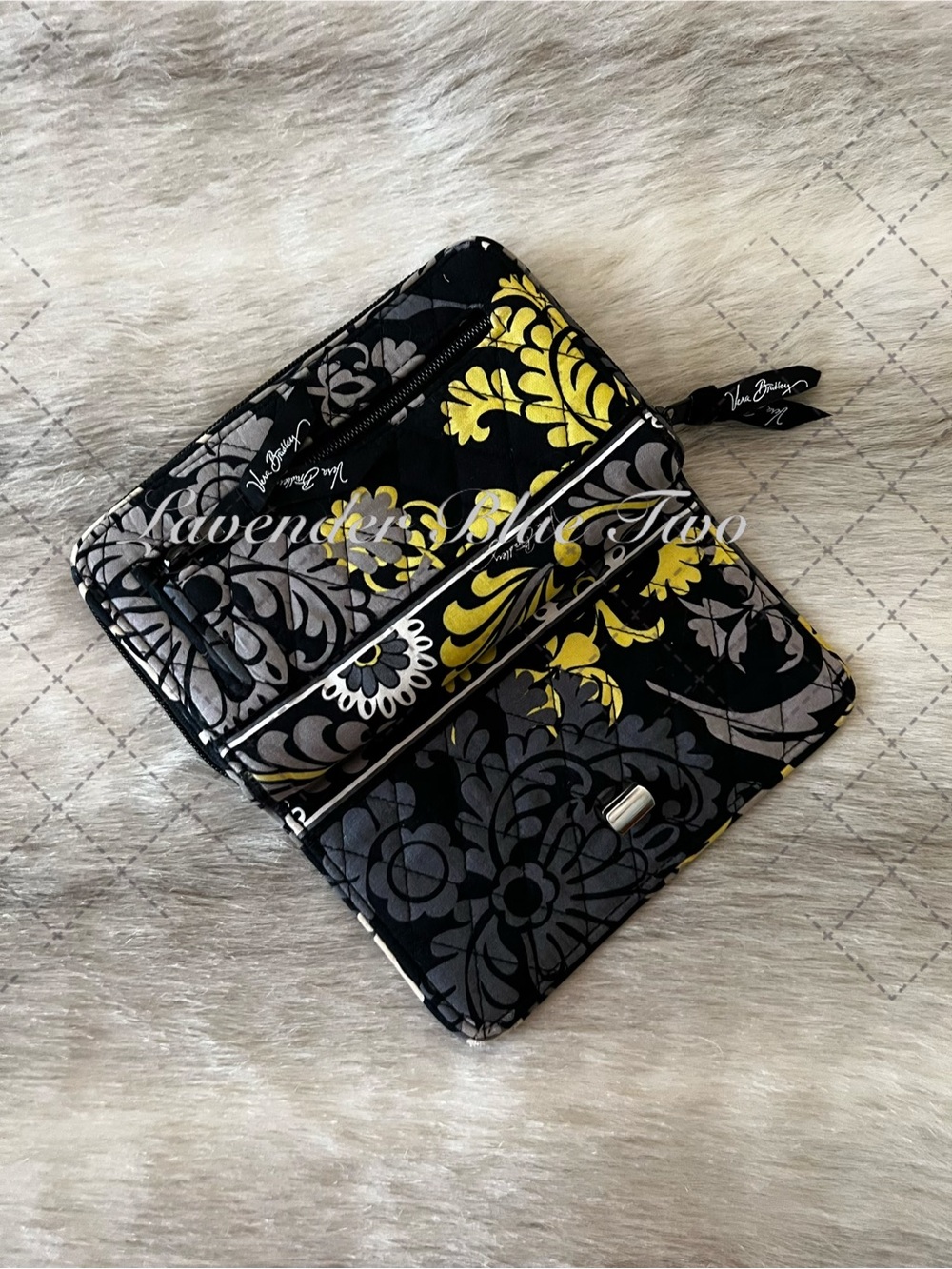 VERA BRADLEY Baroque 2008 Long Turnlock Wallet Black Yellow Y2K - Picture 11 of 14